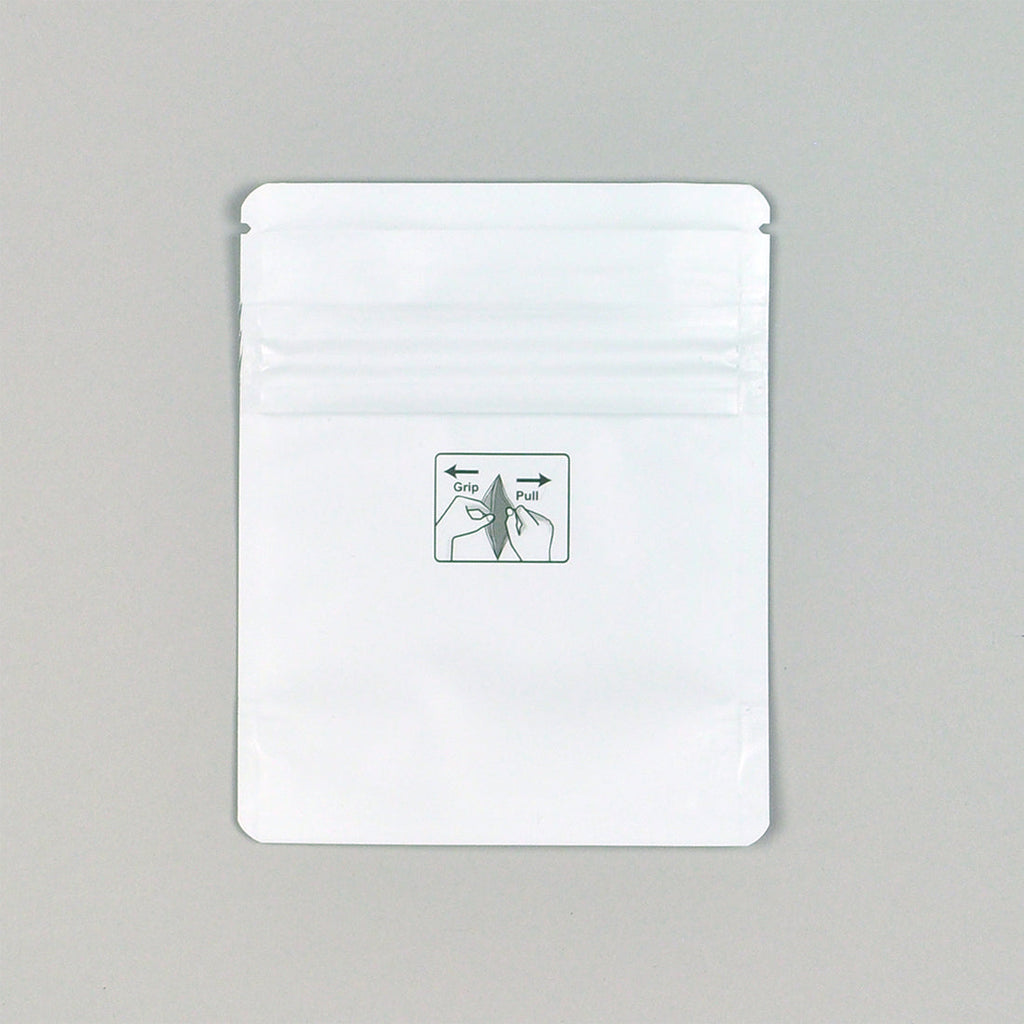 4" x 5 + 2-BG" White 1/8th oz, Zipper 4.8 mil Child-Resistant Pouches