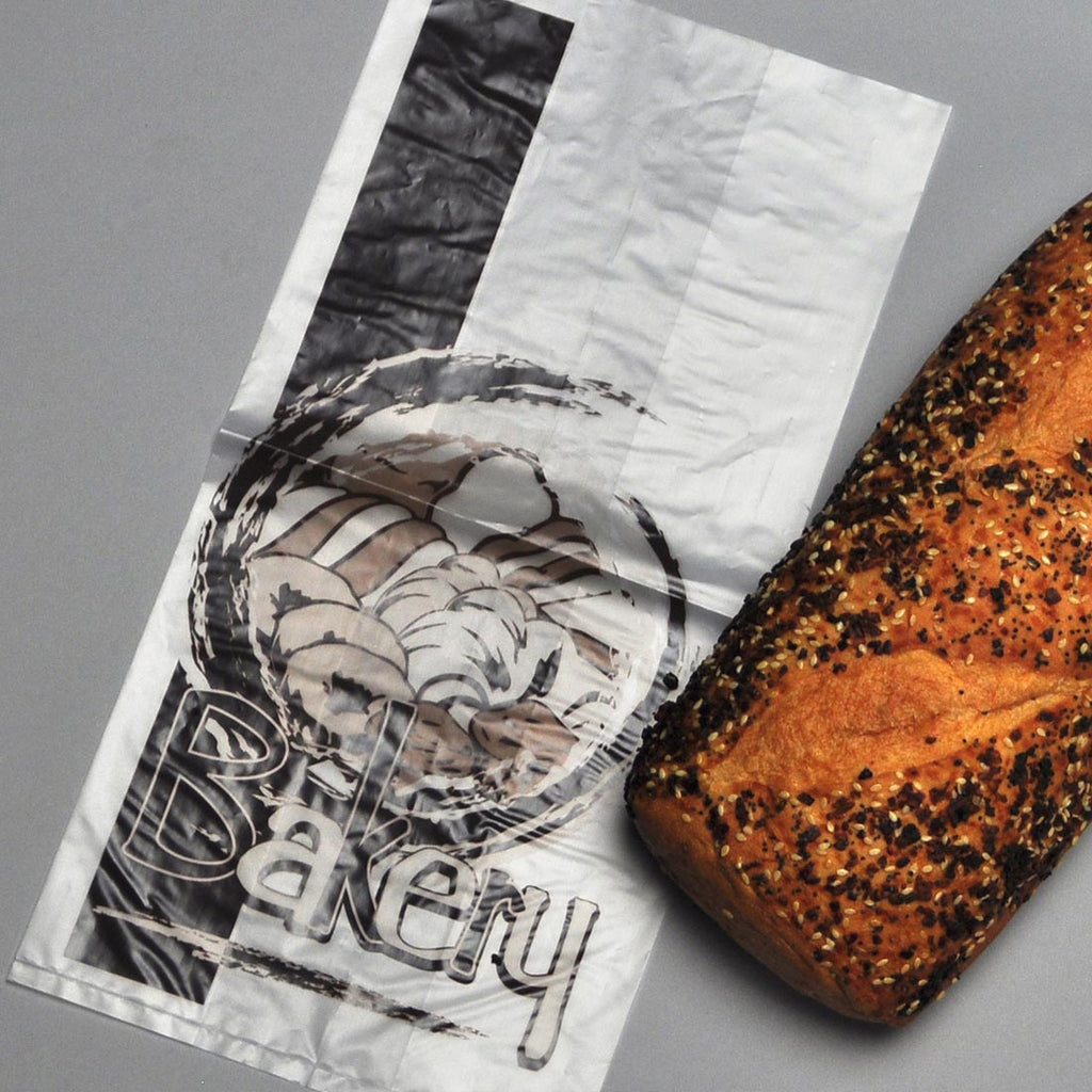 12" x 17 + 2 LP" Clear on Header Pack, with Print 0.6 mil HDPE Bakery Bags