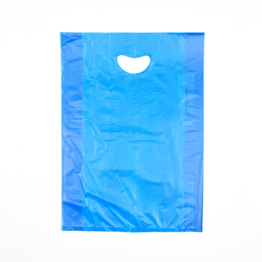 12" x 3" x 18" Blue with Die Cut Handle 0.7 mil HDPE Merchandise Bags
