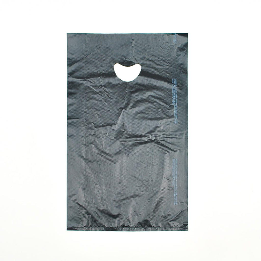 12" x 3" x 18" Black with Die Cut Handle 0.7 mil HDPE Merchandise Bags