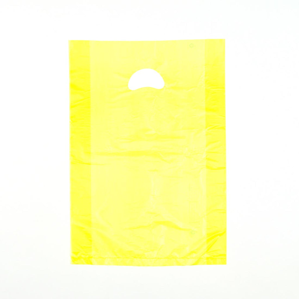 16" x 4" x 24" Yellow with Die Cut Handle 0.7 mil HDPE Merchandise Bags