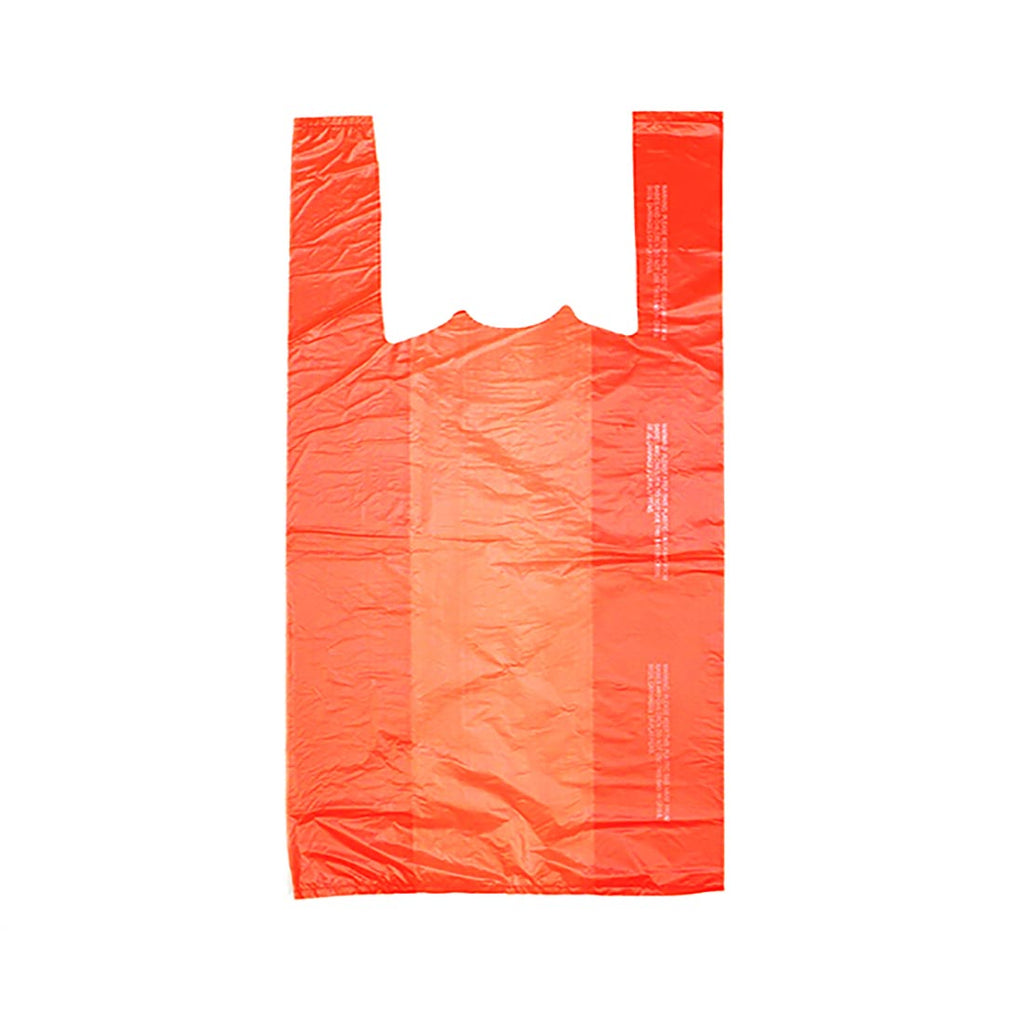 10" x 6" x 21" Orange 0.6 mil HDPE T-Shirt Bags