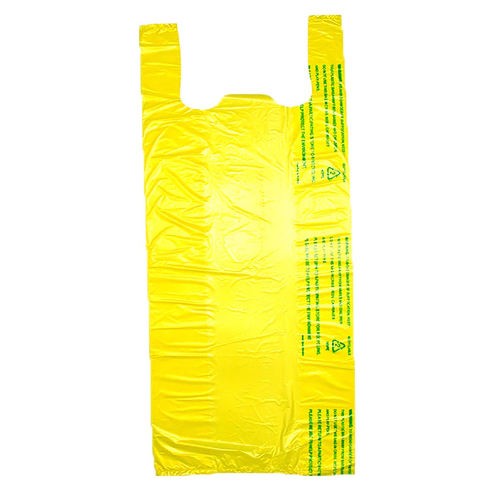 10" x 6" x 21" Yellow 0.6 mil HDPE T-Shirt Bags