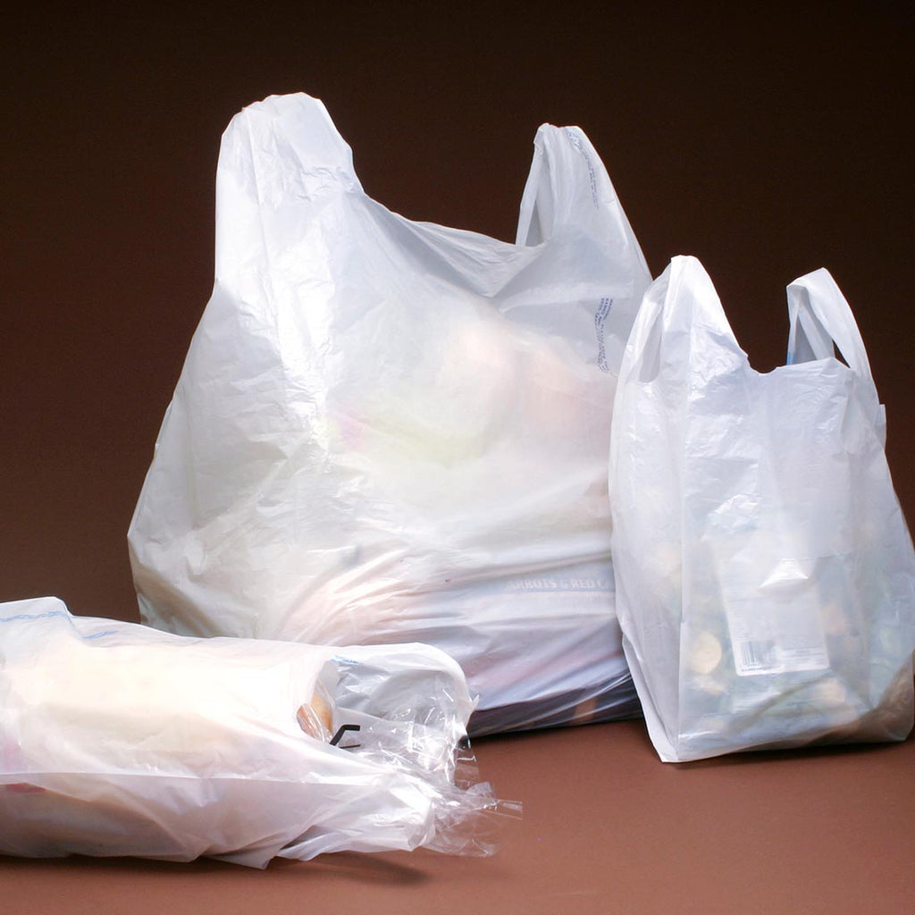 14" x 10" x 27" White Heavy-Duty 0.75 mil HDPE Carryout Bags