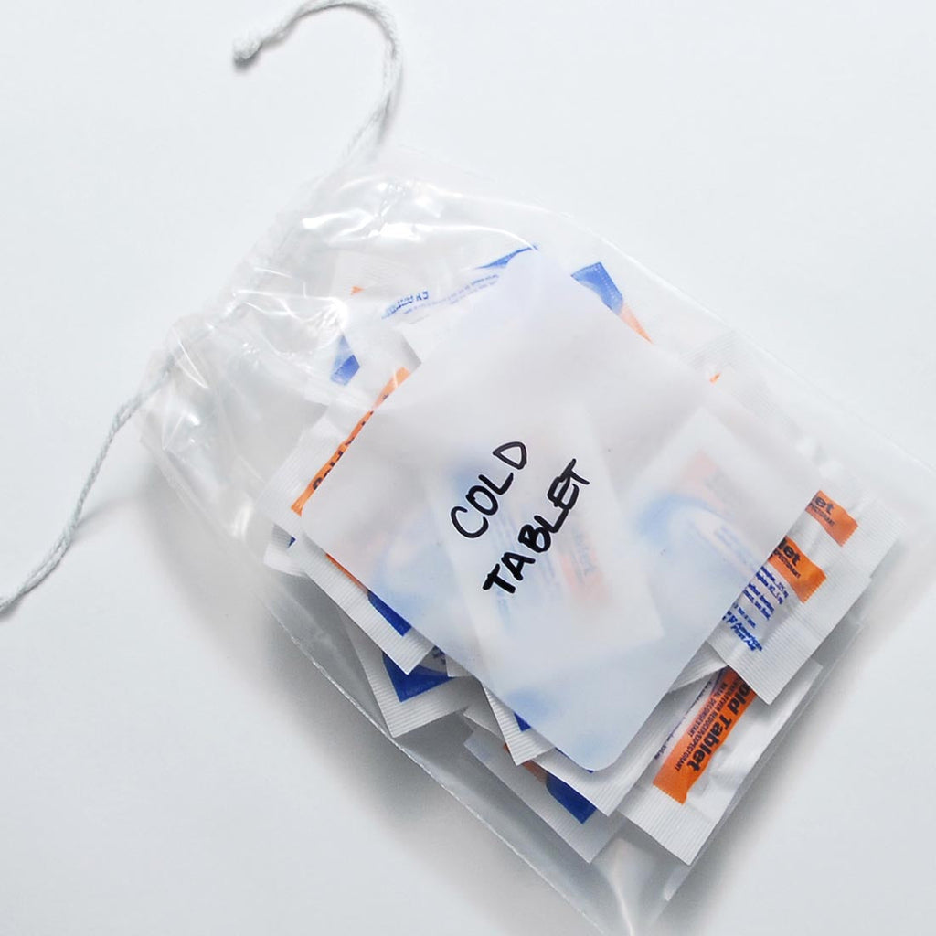 10" x 14 1/2" Clear Drawstring, with White Block 1.5 mil PP Pull-Tite Bags