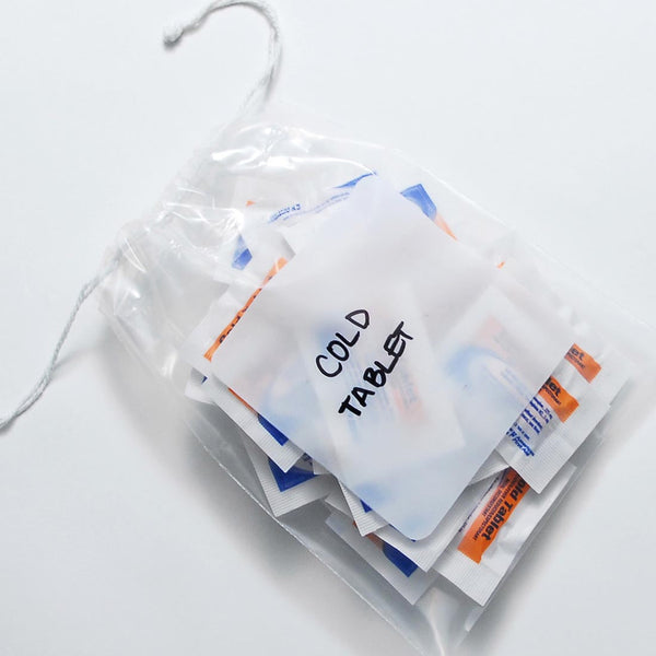 10" x 14 1/2" Clear Drawstring, with White Block 1.5 mil PP Pull-Tite Bags