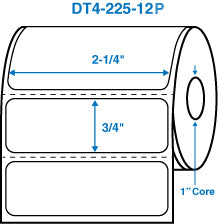2-1/4" x 44624" White 1 in. core, with perforation Perm. adhesive Direct Thermal Labels
