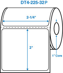 2-1/4" x 2" White 1 in. core, with perforation Perm. adhesive Direct Thermal Labels