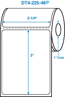 2-1/4" x 3" White 1 in. core, with perforation Perm. adhesive Direct Thermal Labels
