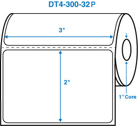 3" x 2" White 1 in. core, with perforation Perm. adhesive Direct Thermal Labels