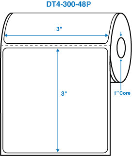 3" x 3" White 1 in. core, with perforation Perm. adhesive Direct Thermal Labels