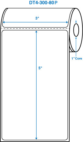 3" x 5" White 1 in. core, with perforation Perm. adhesive Direct Thermal Labels