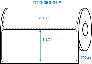 3-1/2" x 1-1/2" White 1 in. core, with perforation Perm. adhesive Direct Thermal Labels