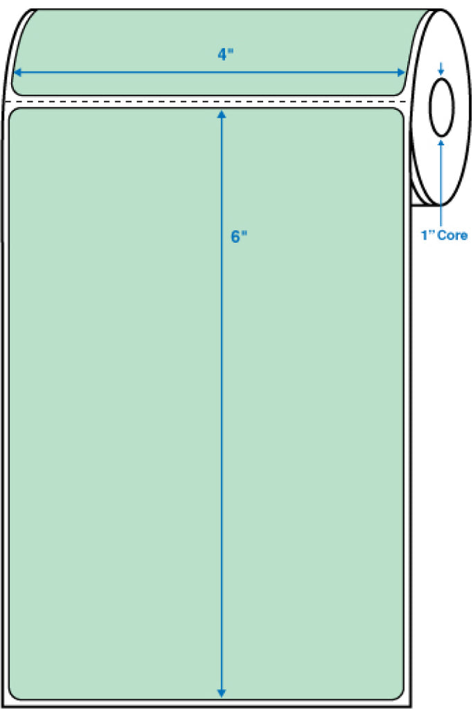 4" x 6" Green 1 in. core, with perforation Perm. adhesive Direct Thermal Labels