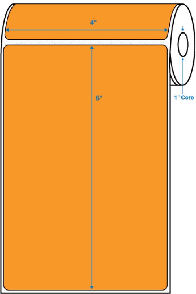 4" x 6" Orange 1 in. core, with perforation Perm. adhesive Direct Thermal Labels