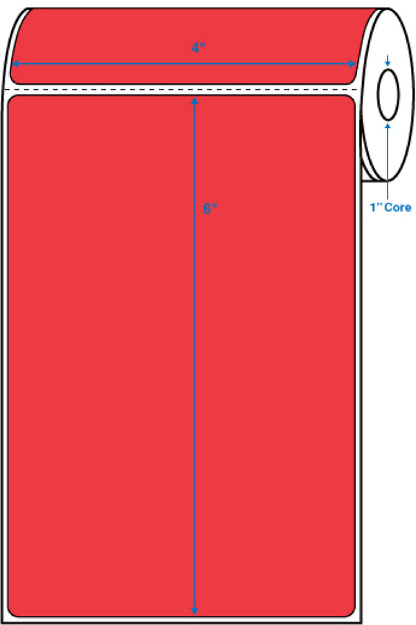 4" x 6" Red 1 in. core, with perforation Perm. adhesive Direct Thermal Labels