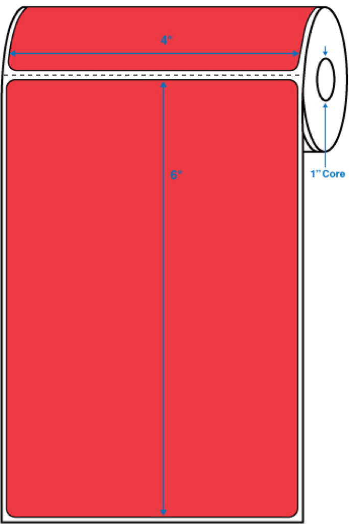 4" x 6" Red 1 in. core, with perforation Perm. adhesive Direct Thermal Labels