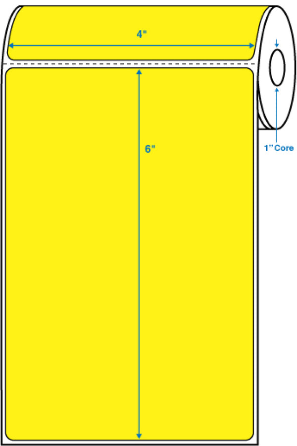 4" x 6" Yellow 1 in. core, with perforation Perm. adhesive Direct Thermal Labels