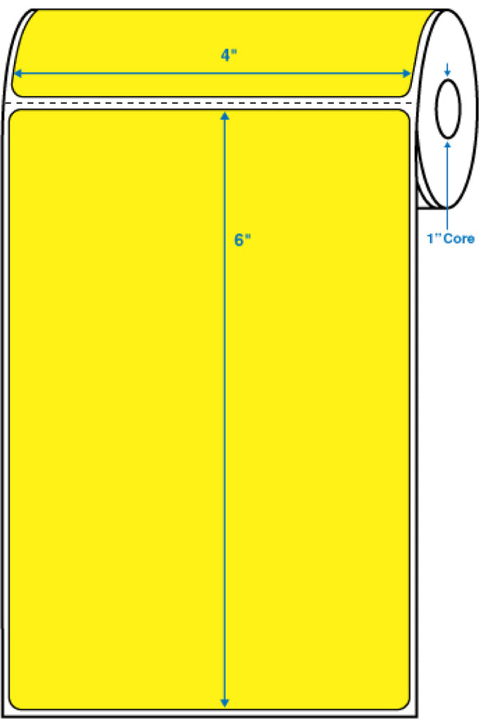 4" x 6" Yellow 1 in. core, with perforation Perm. adhesive Direct Thermal Labels