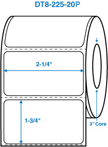 2-1/4" x 1-1/4" White 3 in. core, with perforation Perm. adhesive Direct Thermal Labels