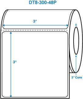 3" x 3" White 3 in. core, with perforation Perm. adhesive Direct Thermal Labels