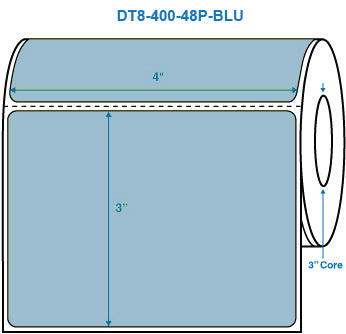 4" x 3" Blue 3 in. core, with perforation Perm. adhesive Direct Thermal Labels