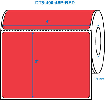 4" x 3" Red 3 in. core, with perforation Perm. adhesive Direct Thermal Labels