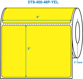 4" x 3" Yellow 3 in. core, with perforation Perm. adhesive Direct Thermal Labels