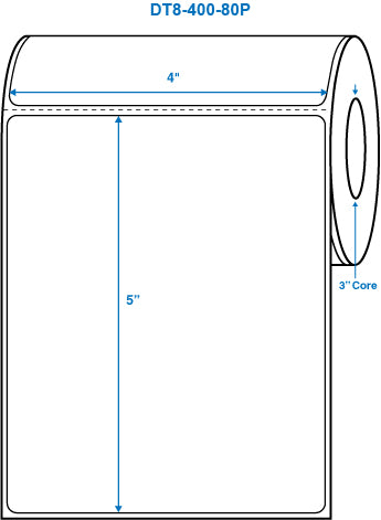 4" x 5" White 3 in. core, with perforation Perm. adhesive Direct Thermal Labels