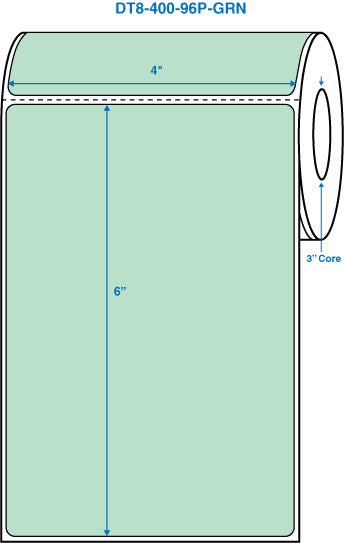 4" x 6" Green 3 in. core, with perforation Perm. adhesive Direct Thermal Labels