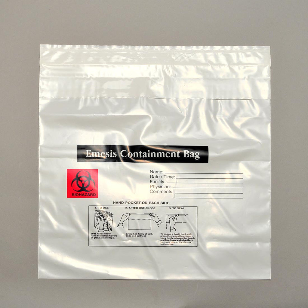 10-1/4" x 10-1/4 + 2-1/2 LP" White Zipper 2.4 mil LDPE Emesis Containment Bags