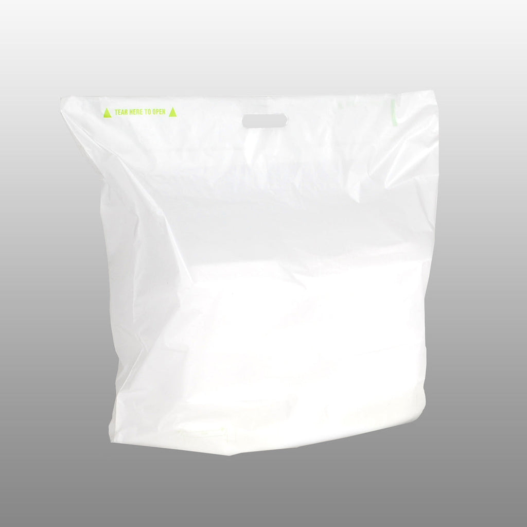 21" x 18 + 10 BG + 3-1/2 LP" White Fast Take®, Tamper Evident 1.5 mil HDPE Carryout Bags