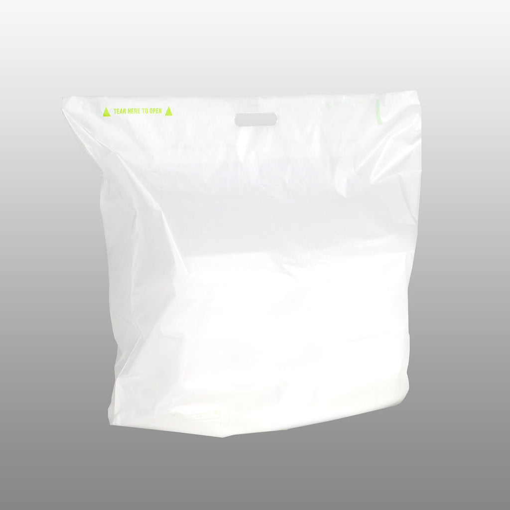 24" x 20 + 11 BG + 3-1/2 LP" White Fast Take®, Tamper Evident 1.5 mil HDPE Carryout Bags