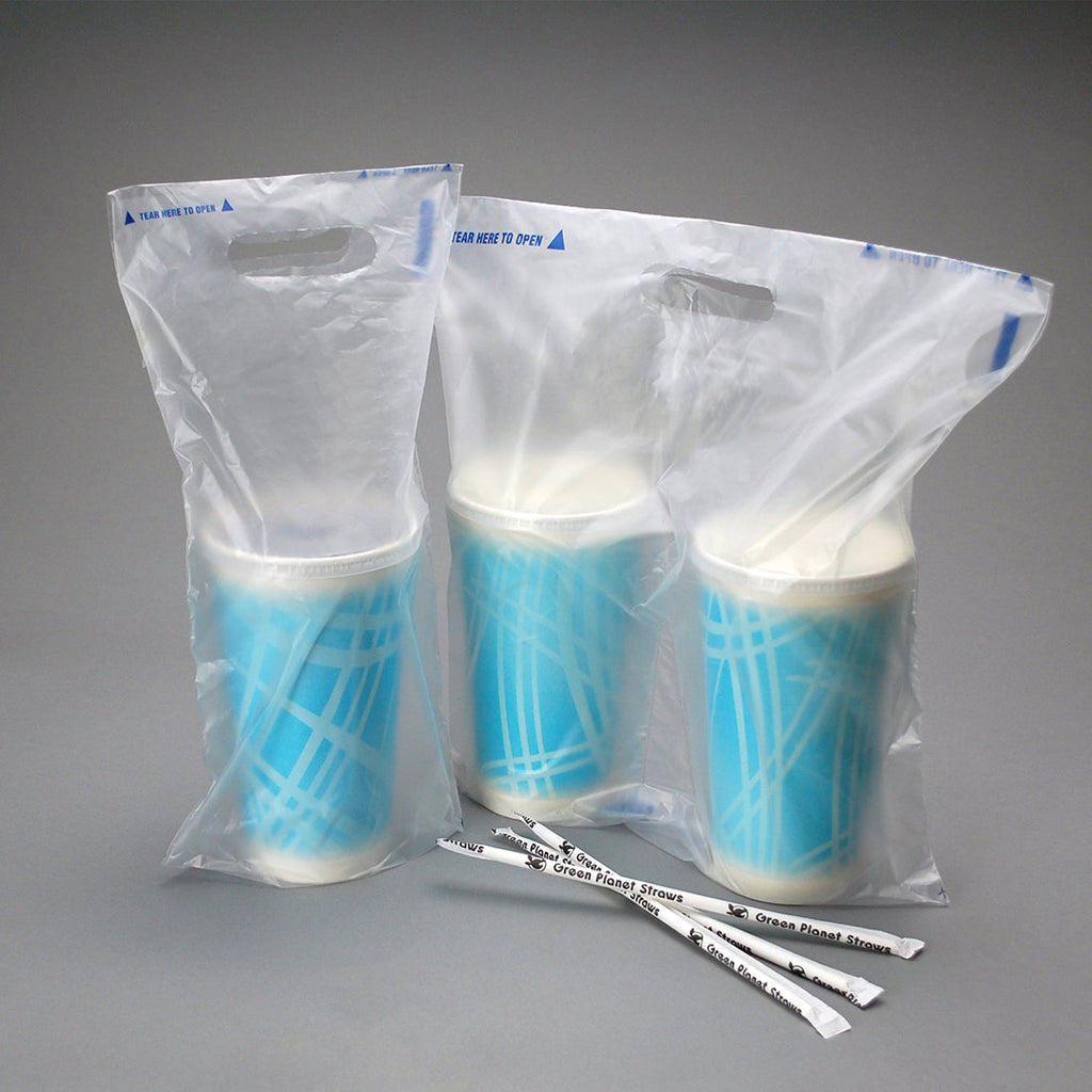 7" x 14 + 2-1/2 BG + 3-1/2 LP" White Fast Take®, Tamper Evident, 1-drink 1 mil HDPE Beverage Carrier Bags