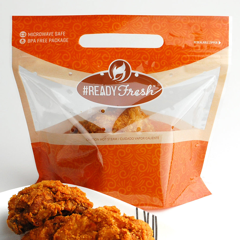9" x 8 + 5 BG" Clear Grab-N-Go Pouch - 4 Piece Chicken, Zipper 2.6 mil CPP Carryout Bags