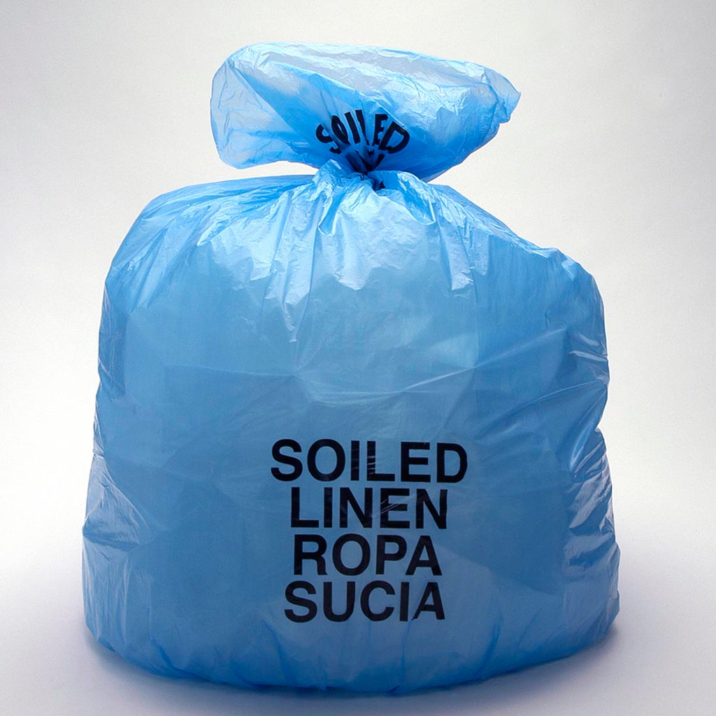 31" x 43" Blue 14 micron HDPE Soiled Linen Liner Bags