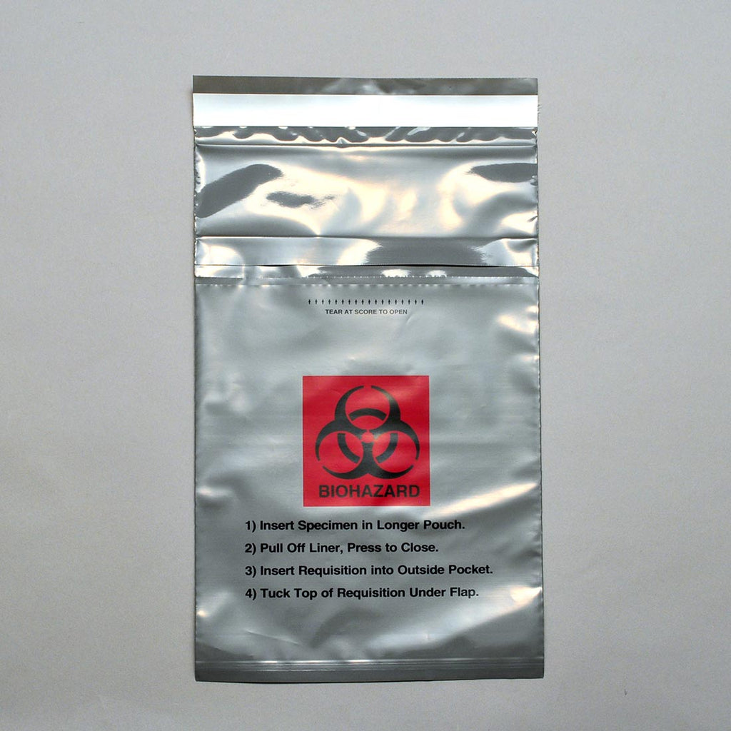 6" x 10-1/4" Grey Spanish Print, Zipper, 3-Wall, Tamper-Evident 2 mil LDPE Specimen Transfer Bags