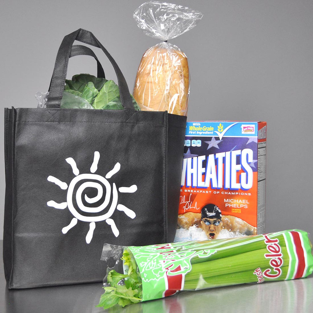 12-1/2" x 8-1/2" x 13-1/2 + 8-1/2 BG" Black Shopping 80 GSM NWPP Grocery Bags