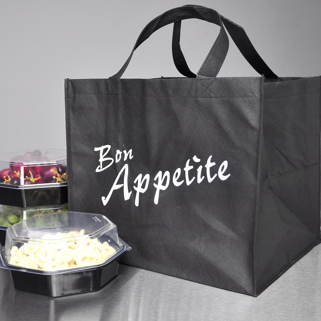 22" x 14" x 15-1/4 + 14 BG" Black Catering and Take Out 80 GSM NWPP Grocery Bags