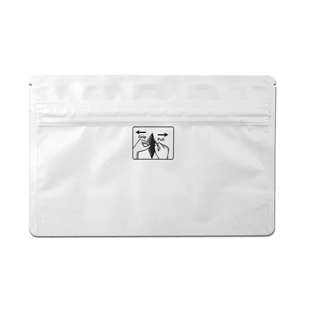 9" x 5.9 + 3-1/2 BG" White 1 oz, Zipper 4.8 mil Child-Resistant Pouches