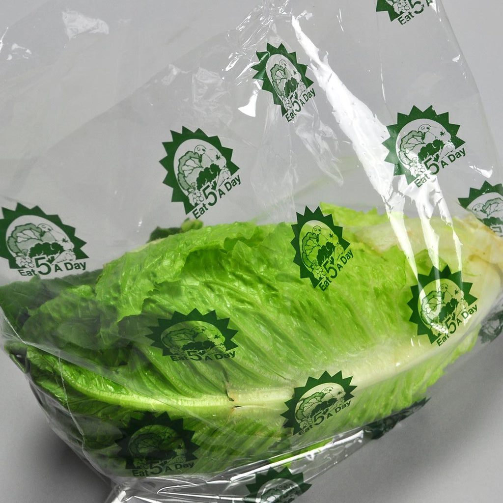 12" x 9-3/4 + 4 BG" White Co-Extruded, with Vent Holes, Printed 1 mil PPE Lettuce Bags