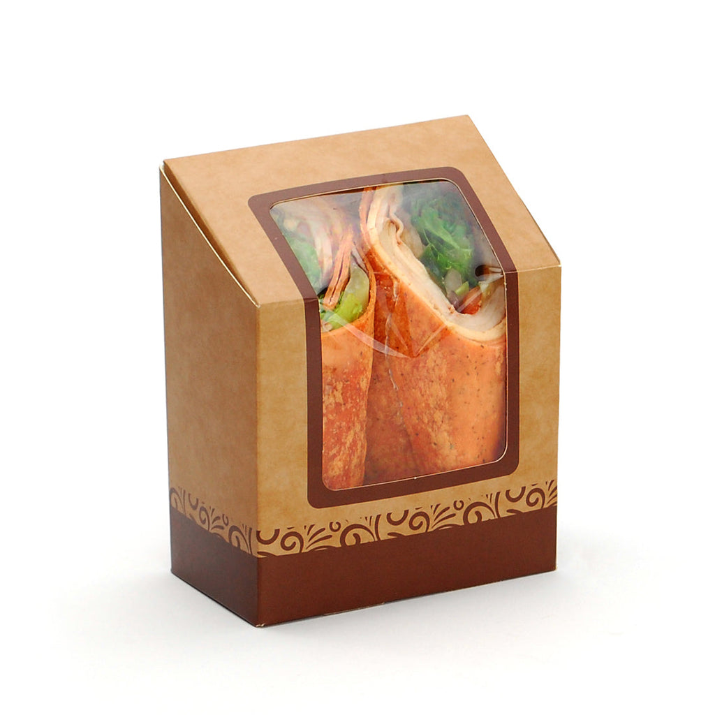 4-1/4" x 2-1/2" x 5.25" Kraft Compostable, Wrap Pack with Window Food Containers