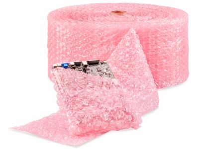 12" x 375' x 5/16" Pink Anti-Static, Non-Perforated Roll Bubble Wrap Packing Materials