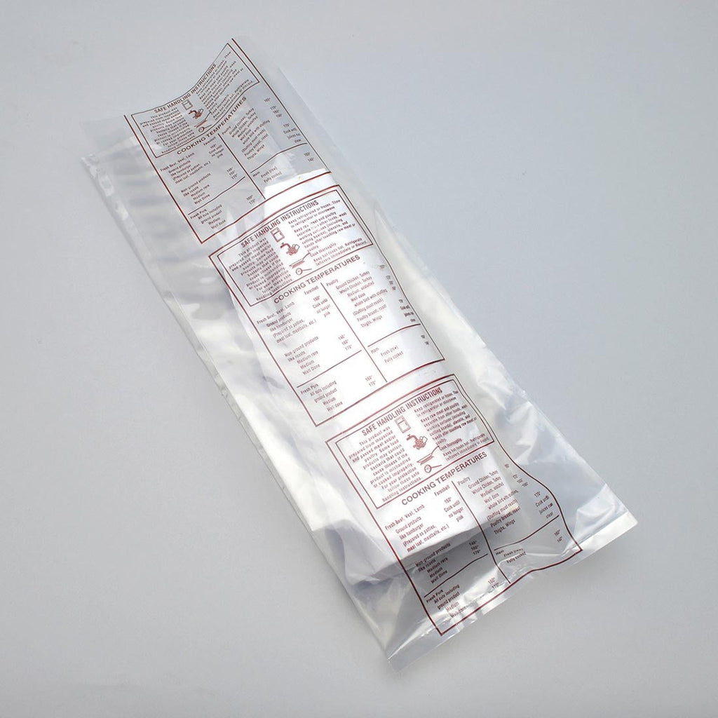 8" x 4" x 18" Clear Printed "Safe Handling", Meat 1.5 mil LDPE Food Bags