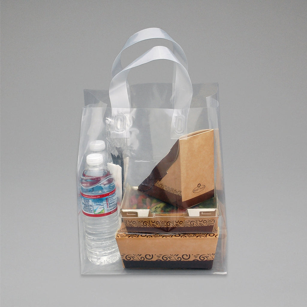 9-3/4" x 6-1/4" x 11-1/2 + 6-1/4 BG" Clear Large, Soft Loop Handle Bag, Fast Take® 3 mil HDPE Carryout Bags
