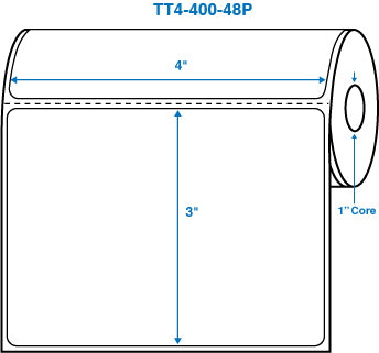4" x 3" White 1 in. core, with perforation Perm. adhesive Thermal Transfer Labels