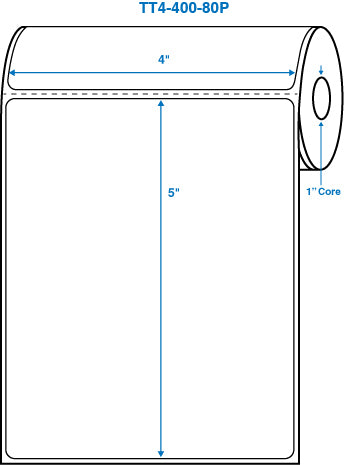 4" x 5" White 1 in. core, with perforation Perm. adhesive Thermal Transfer Labels
