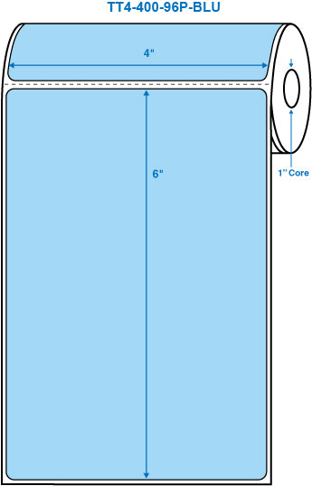 4" x 6" Blue 1 in. core, with perforation Perm. adhesive Thermal Transfer Labels