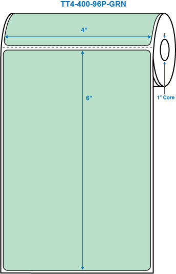 4" x 6" Green 1 in. core, with perforation Perm. adhesive Thermal Transfer Labels