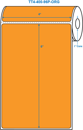 4" x 6" Orange 1 in. core, with perforation Perm. adhesive Thermal Transfer Labels